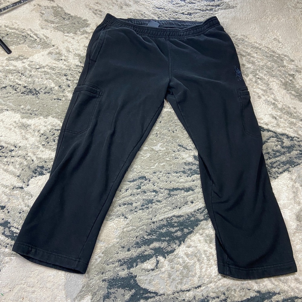U.S. Polo Assn. Baggy Sweatpants Cargo Pants XL Black Cotton Fleece Lined F